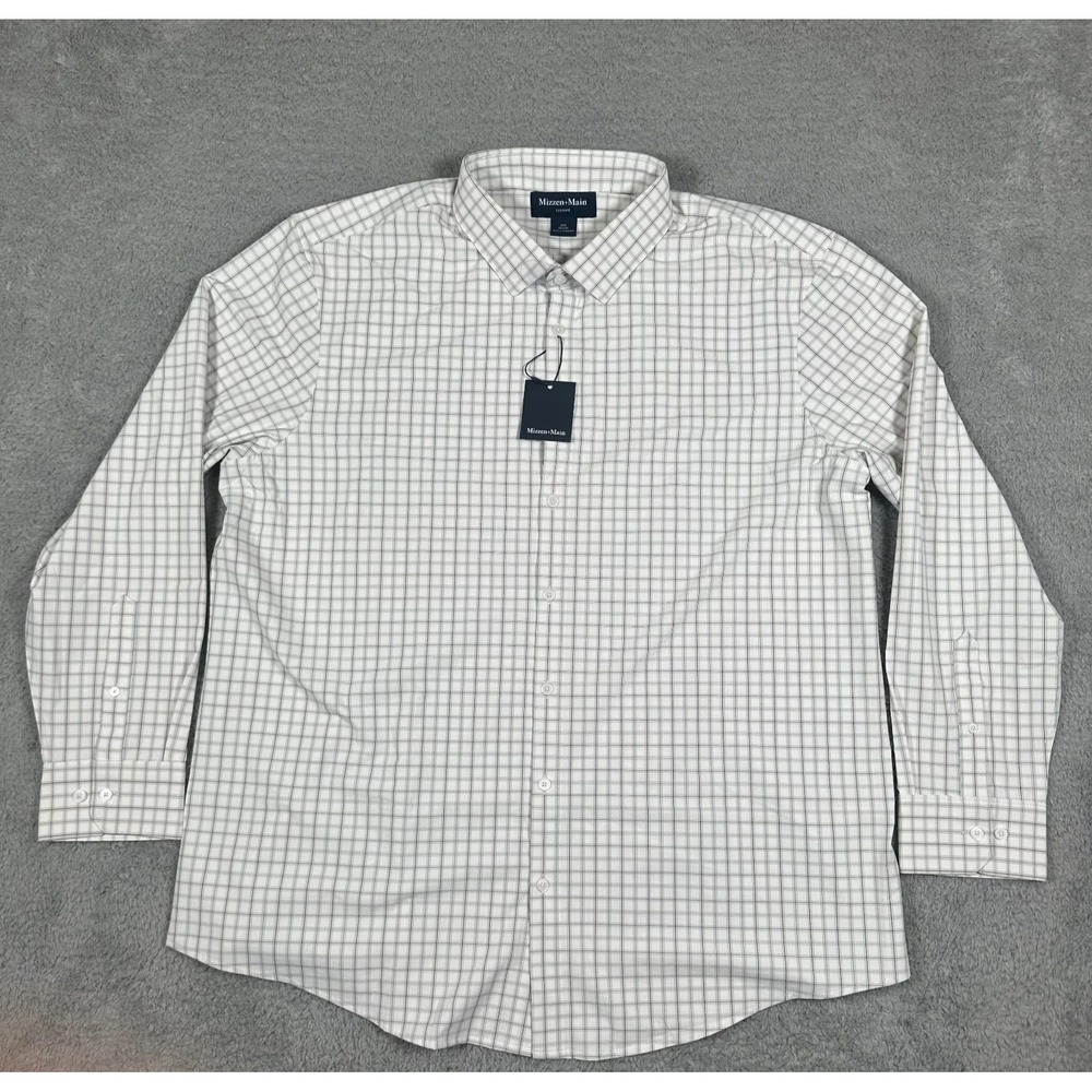 Mizzen+Main Leeward LS Dress Shirt White Eric Plaid XXL Classic Fit Gingham NEW‎